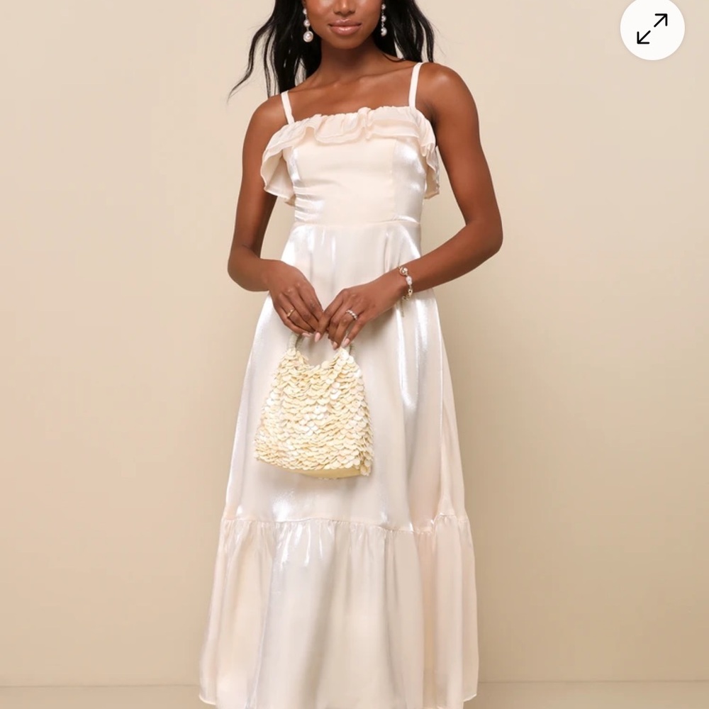 Lulu's White Spaghetti Strap Midi Sundress for Brides